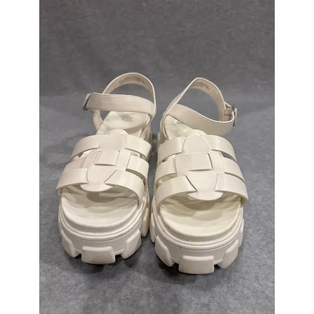 Wild Fable Women Size 11 White Leather Strappy Gladiator Heeled Fisherman Sandal